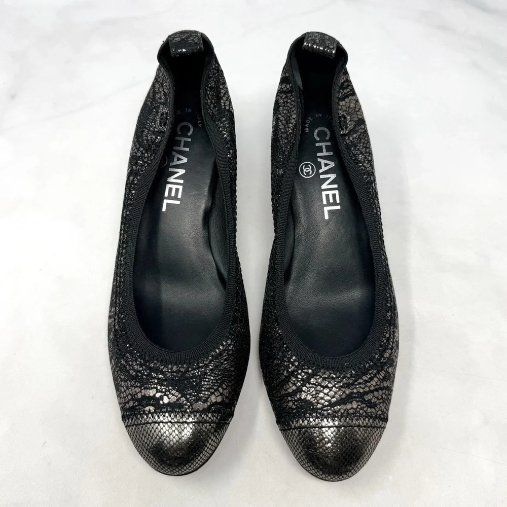 CHANEL Vintage Y2K Metallic Leather Heeled Ballet Ballerina Pump Heel Shoes 36